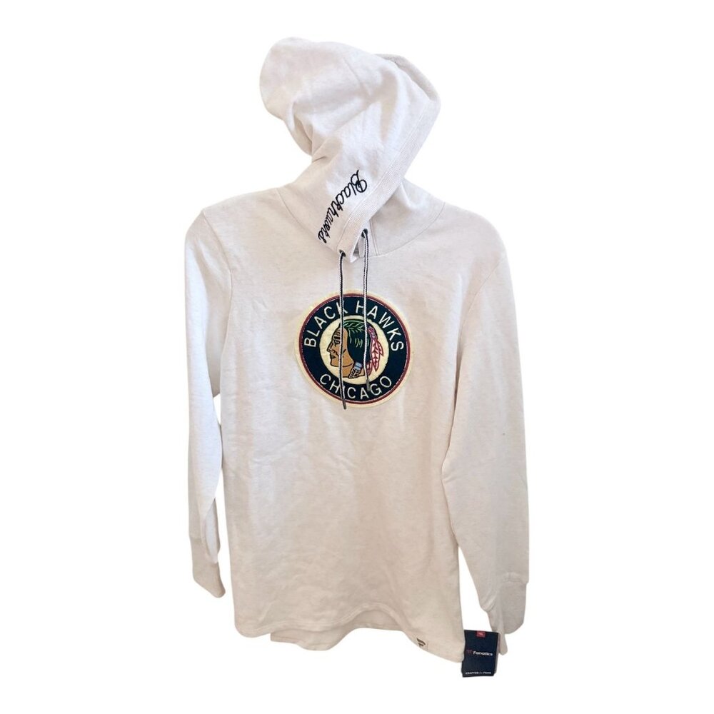 Chicago Blackhawks Authentic Fanatics Hoodie Cream NHL Hockey Women's Size M. NW